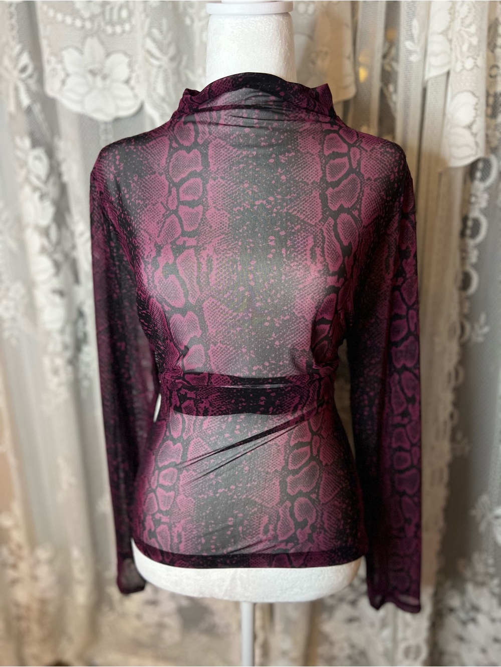 Addition Elle Sheer Purple Snake-Print Long Sleeve Camisole Plus Size